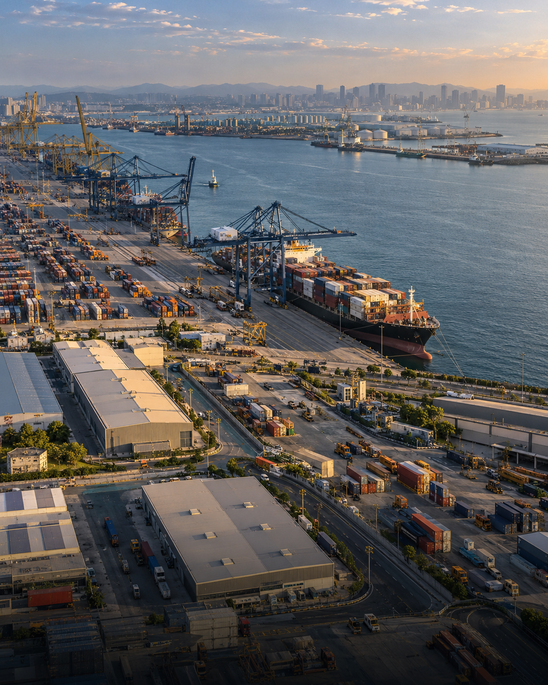 Modern port, logistics facilities and industrial infrastructure